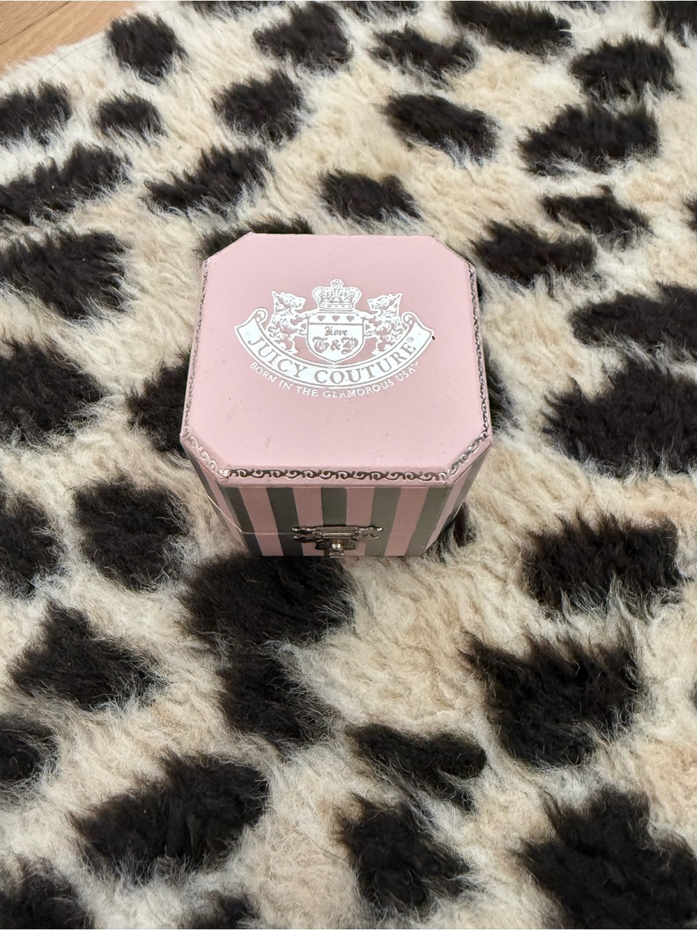 Vintage Juicy Couture Pink and Silver Striped Charm Box